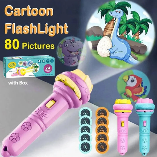 10 Cards Cartoon Projection Flashlight 80 Patterns Creative Children Flashlight Toy Projector Baby Toys Bedtime Story Book Toy ALPENZO