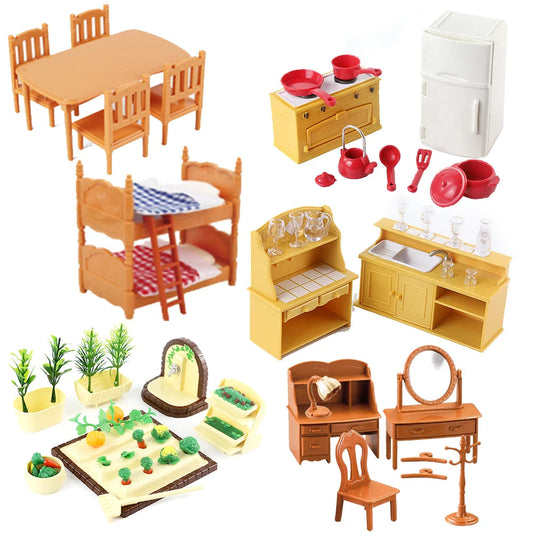 Forest Animal Family Dollhouse Furniture 1/12 Miniature Toys Girl Dolls Accessories Bedroom Bathroom Dollhouse Kit For Dolls ALPENZO