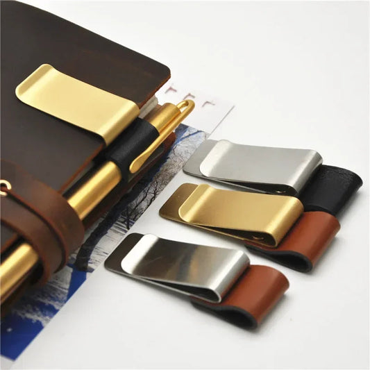 Vintage Brass Notebook Metal Pen Clips PU Leather Pen Holder Loose Leaf Dairy Memo Clip Bookmarks Journal Planner Pencil Holder ALPENZO