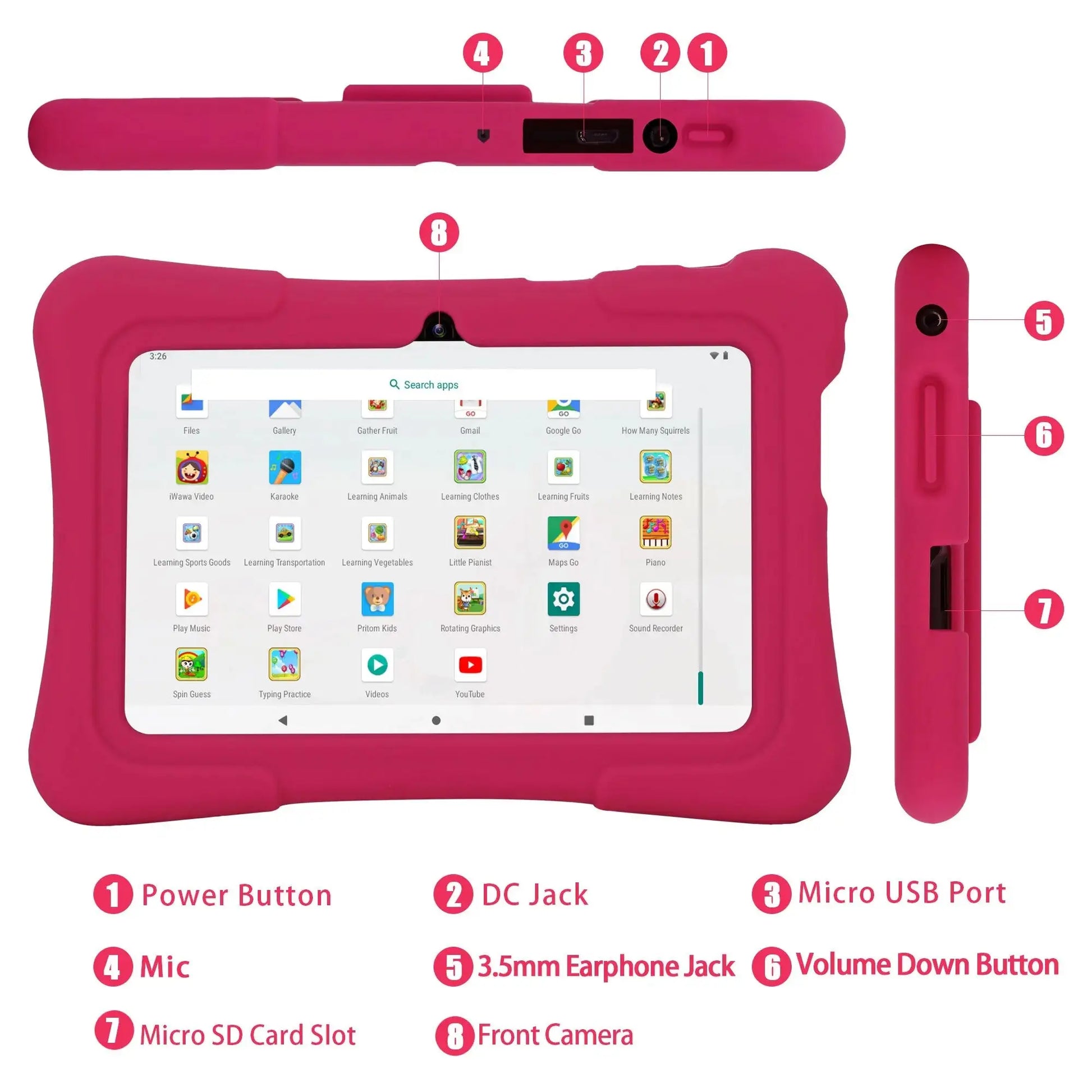 PRITOM 7 Inch Kids Tablet Quad Core Android 10 32GB WiFi Bluetooth Educational Software Installed - ALPENZO