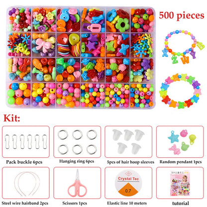 500pcs DIY Handmade Beaded Children's Toy Creative Loose Spacer Beads Crafts Making Bracelet Necklace Jewelry Kit Girl Toy Gift ALPENZO