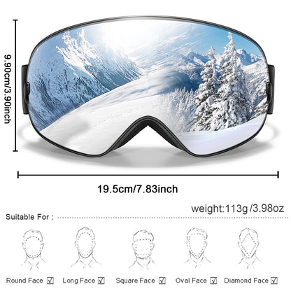 Ourdoor Sports Teen Men Women Ski Goggles-Anti-fog UV400 Eyewear, Christmas and New Year Gift, Free Black Lens and Optical Frame