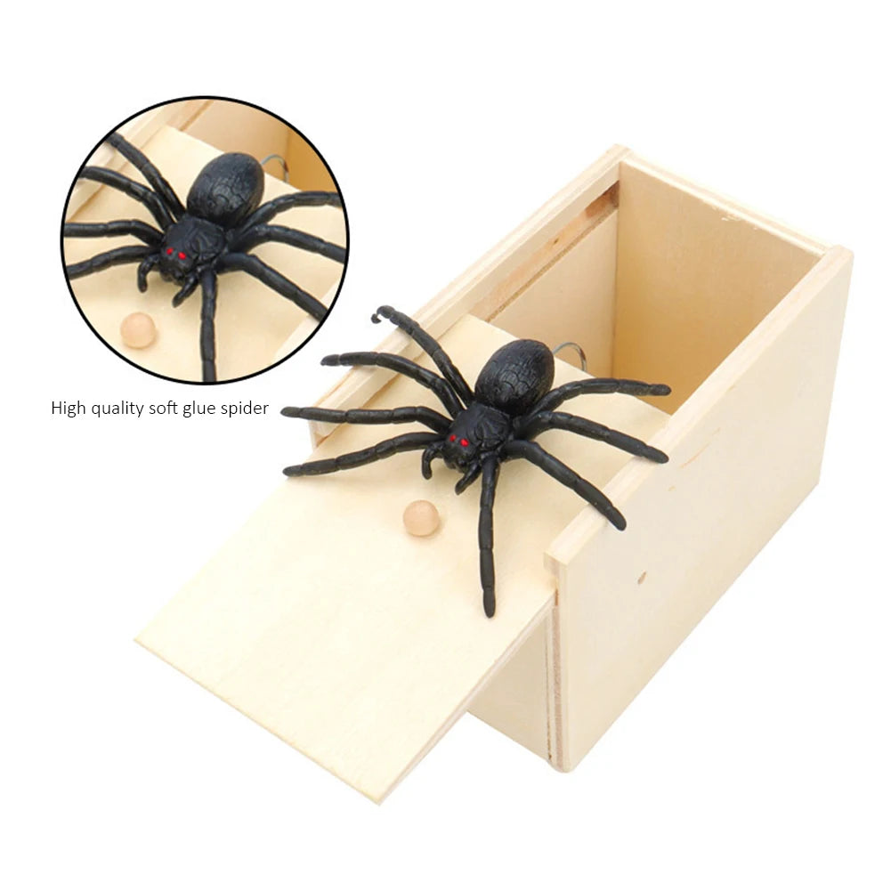 Trick Spider Funny Scare Box Wooden Hidden Box Quality Prank Wooden Scare Box Fun Game Prank Trick Friend Office Toys ALPENZO
