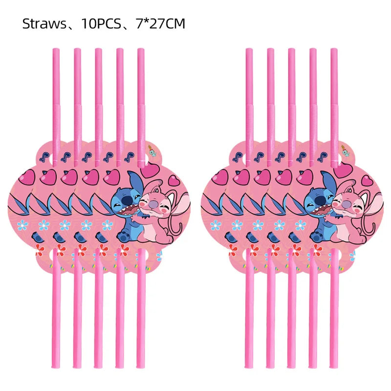 Disney Pink Lilo&Stitch Birthday Party Decorations Disposable Plate Angel Balloon Baby Shower Girls Birthday Party Supplies ALPENZO