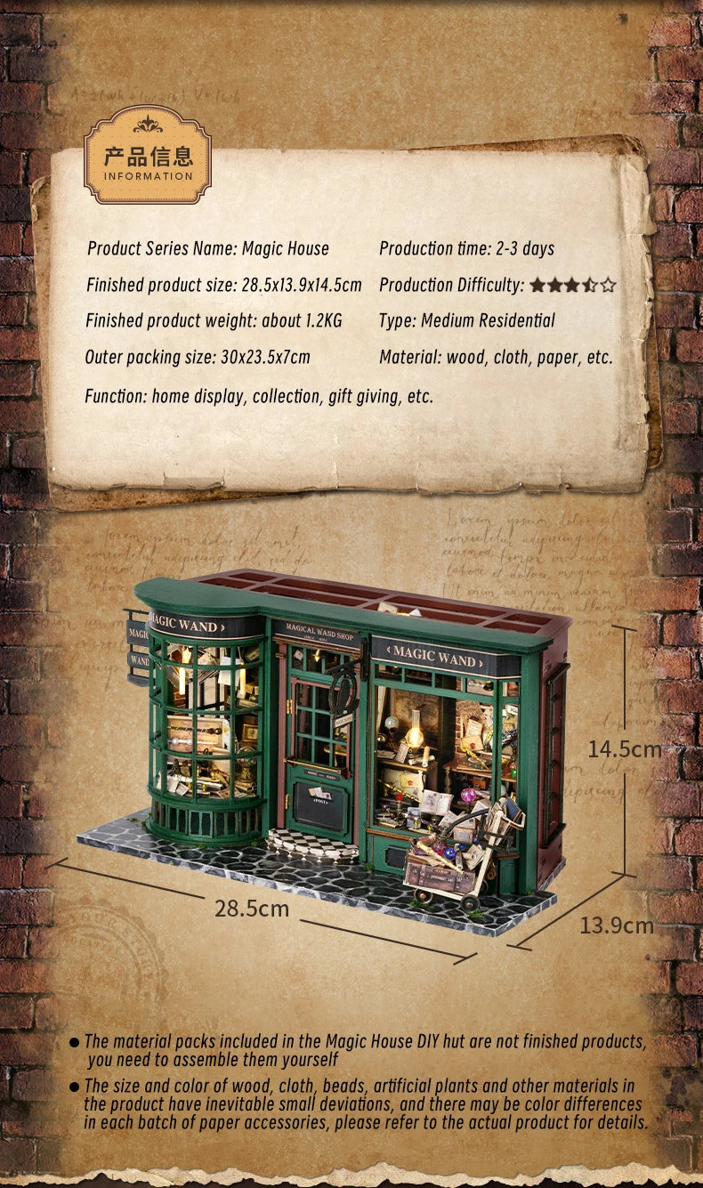 Magic Shop DIY Wooden Dollhouse Miniature Doll House Kit with Furniture Roombox Retro Home Model Toy for Children Gift ALPENZO
