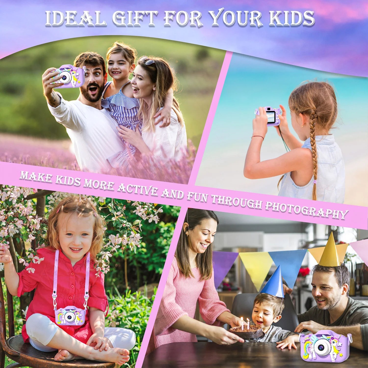 Kids Mini Camera Cartoon Unicorn Toys for Girls Boys Birthday Gifts 1080P HD 2inch Screen With 32G SD Card Record Life Camera ALPENZO