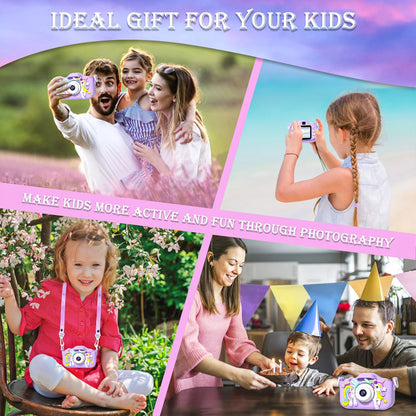 Kids Mini Camera Cartoon Unicorn Toys for Girls Boys Birthday Gifts 1080P HD 2inch Screen With 32G SD Card Record Life Camera ALPENZO