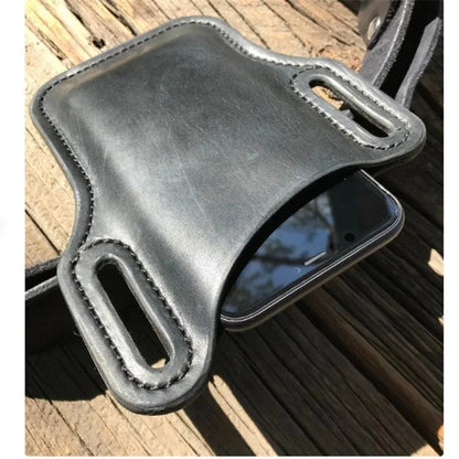 Outdoor storage Retro Horse Leather Phone Waist Bag Wearing Belt Men's Hanging Waist Bag Camping Sports Work Phone Bag