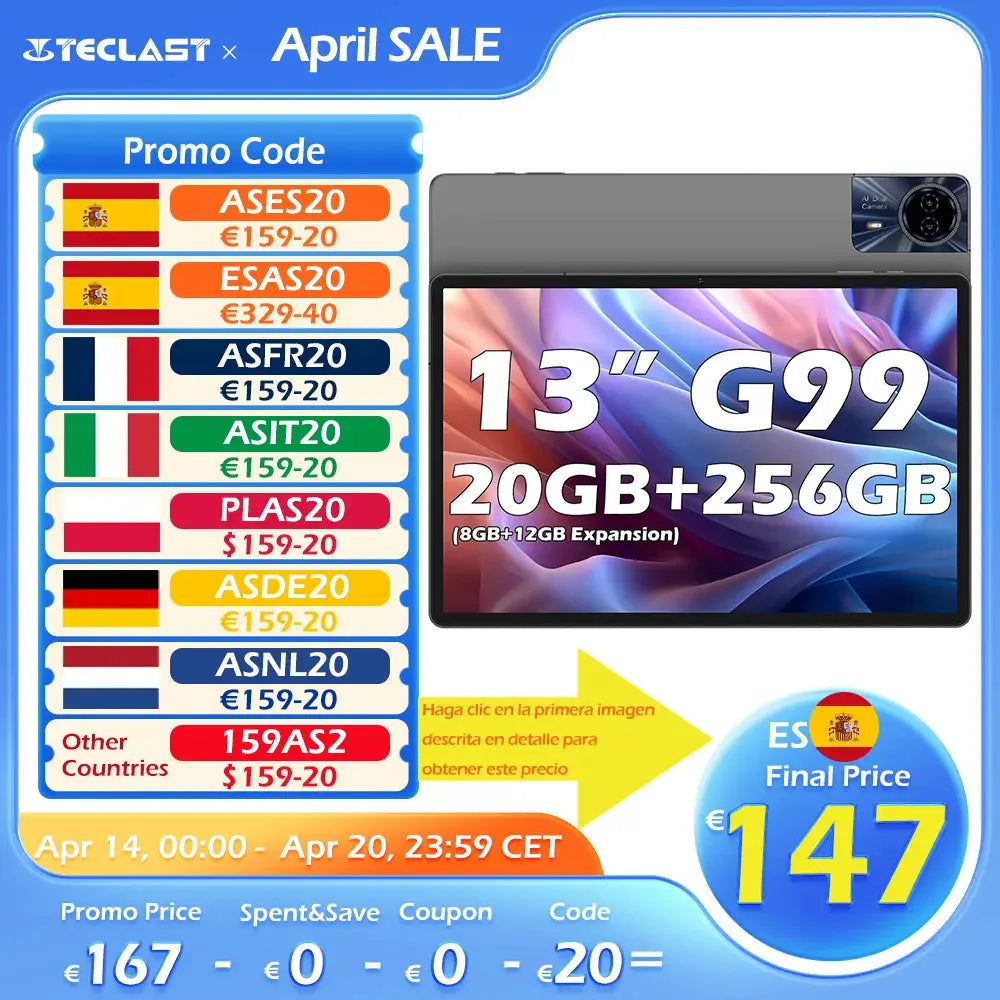 【World Premiere】Teclast T65 Max 13" HD Display Android 14 Tablet MediaTek G99 8GB RAM 256GB ROM 10000mAh Battery Widevine L1 - ALPENZO