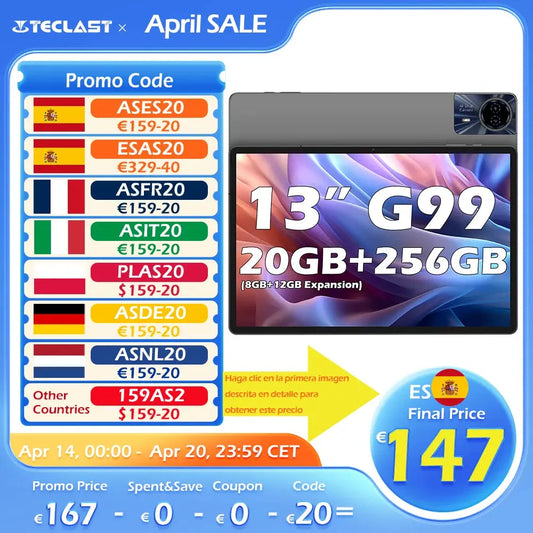 【World Premiere】Teclast T65 Max 13" HD Display Android 14 Tablet MediaTek G99 8GB RAM 256GB ROM 10000mAh Battery Widevine L1 - ALPENZO
