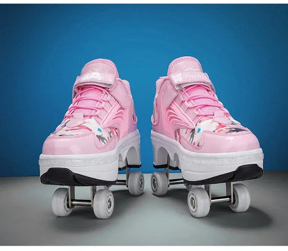 NEW children's sports roller skates deformation shoes 4 four-wheeled roller skates adult runaway shoes student deformation wheel