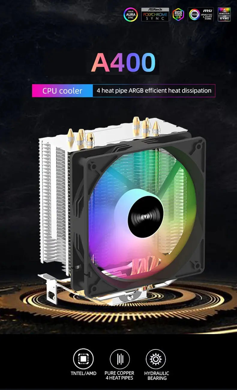 TEUCER CPU Cooler 4 Heat Pipes PC Radiator Cooling 3PIN PWM Silent Rgb Fan For Intel 1700 1150 1155 1156 1366 AM2/AM3/AM4 AMD - ALPENZO