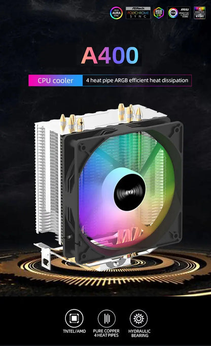 TEUCER CPU Cooler 4 Heat Pipes PC Radiator Cooling 3PIN PWM Silent Rgb Fan For Intel 1700 1150 1155 1156 1366 AM2/AM3/AM4 AMD - ALPENZO