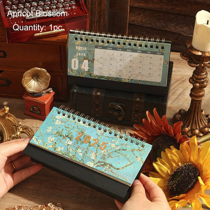 1 pc 2025 Vintage Painting Coil Desk Calendar With Memo Notes Tabletop Flip Schedule Monthly Calendar For Home Office School ALPENZO