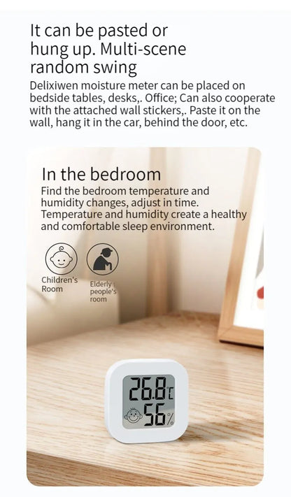 Humidity sensor, indoor thermometer, hygrometer, temperature and humidity monitor, with LCD display screen, displaying Celsius t - ALPENZO