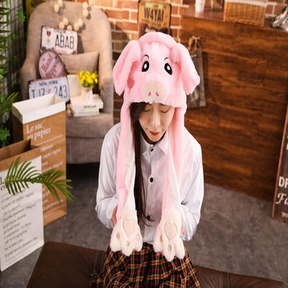 Cartoon Bunny Ear Move Hat Jumping up Toys Rabbit Girls Animal Plush Costume Cosplay Cap Kids Party for Adult Funny Anime Hat ALPENZO