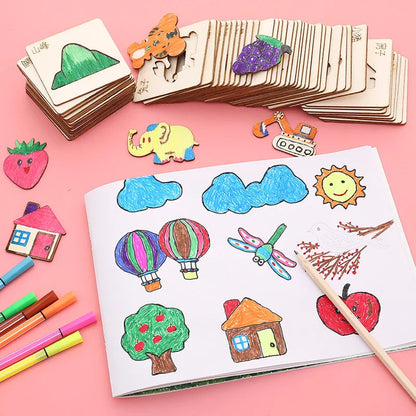 20pcs Montessori Kids Drawing Toys Wooden DIY Painting Stencils Set Craft Toy Coloring Puzzle Educational Toys For Children Gift ALPENZO