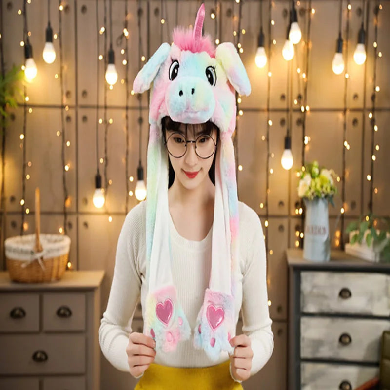 Cartoon Bunny Ear Move Hat Jumping up Toys Rabbit Girls Animal Plush Costume Cosplay Cap Kids Party for Adult Funny Anime Hat ALPENZO