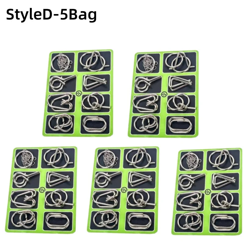 8Pcs/Set Metal Montessori Puzzle Wire IQ Mind Brain Teaser Puzzles Children Adults Interactive Game Reliever Educational Toys ALPENZO