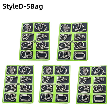 8Pcs/Set Metal Montessori Puzzle Wire IQ Mind Brain Teaser Puzzles Children Adults Interactive Game Reliever Educational Toys ALPENZO