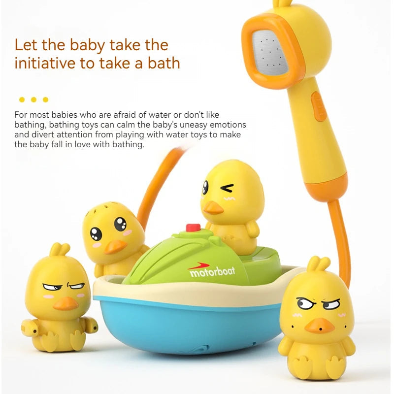 Cute Duck Bathtub Boat Toy with 3 Emotional Ducks Automatic Water Spray Toys for Toddlers, Sensory Interactive Baby Shower Gift ALPENZO