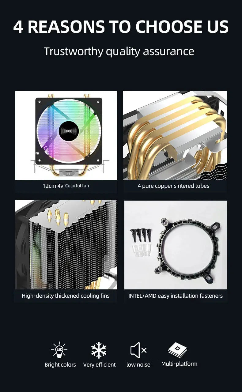 TEUCER CPU Cooler 4 Heat Pipes PC Radiator Cooling 3PIN PWM Silent Rgb Fan For Intel 1700 1150 1155 1156 1366 AM2/AM3/AM4 AMD - ALPENZO