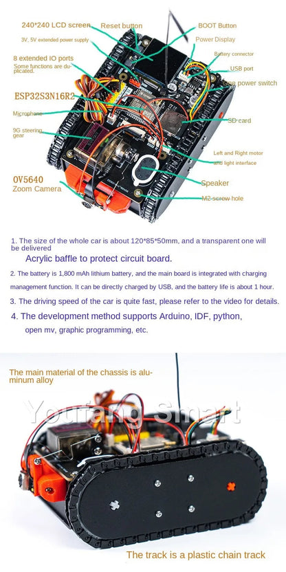 Esp32 Remote Control Tank Model Metal Chassis Tractor Crawler Balance Car Mount Truck Robot Chassis for Wifi RC Scout Robot Car ALPENZO