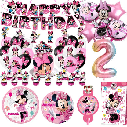 Minnie Mouse Party Decoration Disposable Tableware Minnie Cup Plate Balloon For Girls Baby Bath Birthday Party Supplies ALPENZO