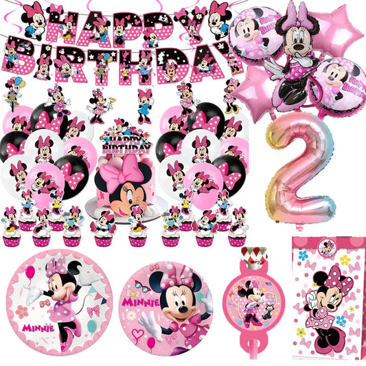 Minnie Mouse Party Decoration Disposable Tableware Minnie Cup Plate Balloon For Girls Baby Bath Birthday Party Supplies ALPENZO