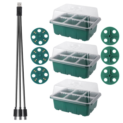 Seed Starter Tray Box With LED Grow Light Nursery Pot Seedling Germination Planter Adjustable Ventilation Humidity 6/12/13 Cell - ALPENZO