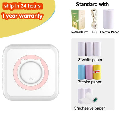 KGG Mini Portable Thermal Printer Paper Photo Pocket Thermal Printer Printing Wireless BT Connect Printers 200dpi Photo Lable - ALPENZO