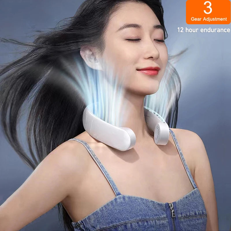 New Mini Neck Fan Portable Bladeless Hanging Neck 1200mAh Rechargeable Air Cooler 3 Speed Mini Summer Sports Fans ALPENZO