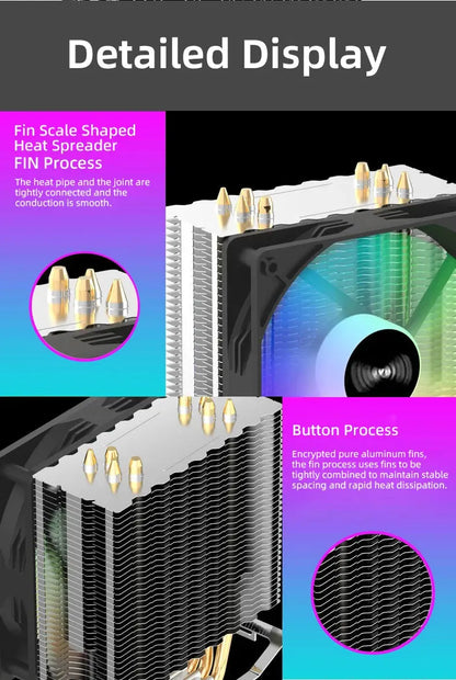 TEUCER CPU Cooler 4 Heat Pipes PC Radiator Cooling 3PIN PWM Silent Rgb Fan For Intel 1700 1150 1155 1156 1366 AM2/AM3/AM4 AMD - ALPENZO