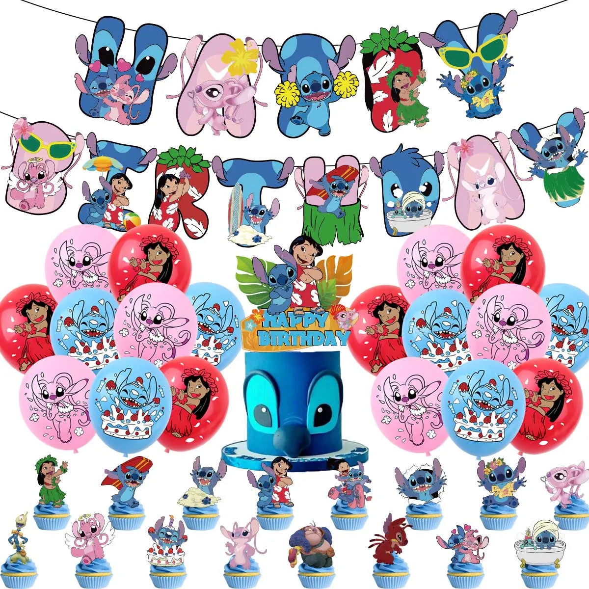 Disney Pink Lilo&Stitch Birthday Party Decorations Disposable Plate Angel Balloon Baby Shower Girls Birthday Party Supplies ALPENZO