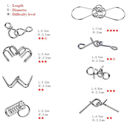 8Pcs/Set Metal Montessori Puzzle Wire IQ Mind Brain Teaser Puzzles Children Adults Interactive Game Reliever Educational Toys ALPENZO