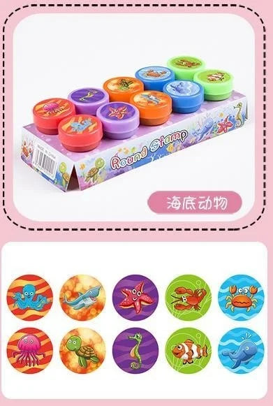 10pcs Assorted Stamps for Kids Self-ink Stamps Children Toy Stamps Smiley Face Seal Scrapbooking DIY Painting Photo Album Decor ALPENZO