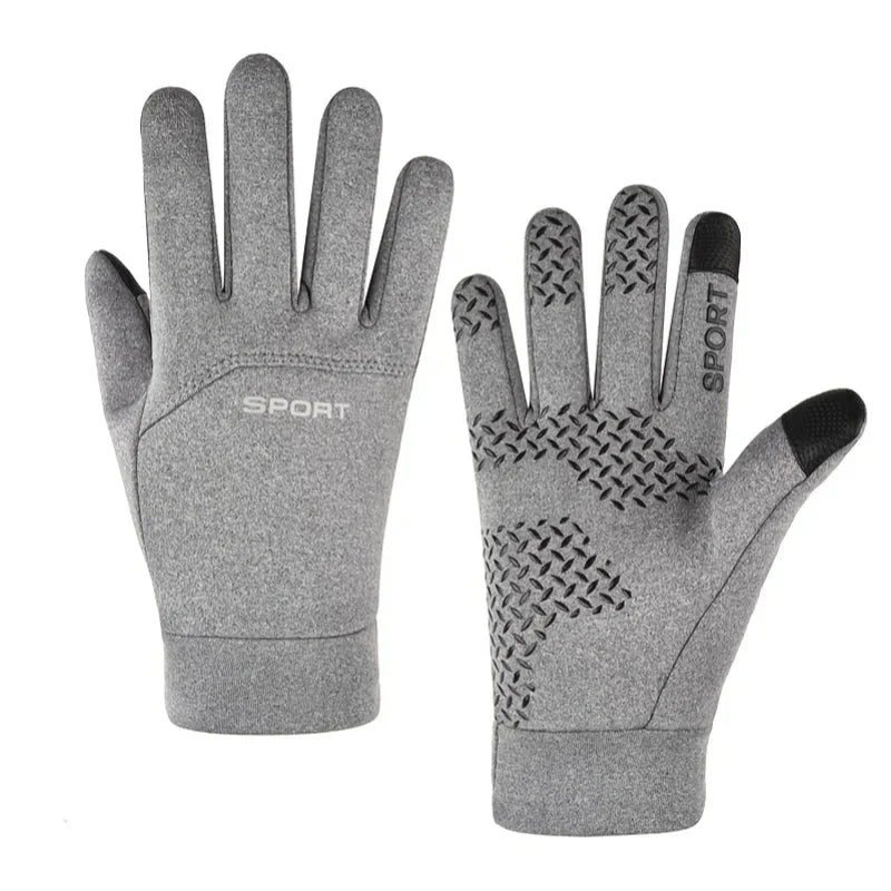 Men Winter Waterproof Cycling Gloves Outdoor Sports Ski Running Motorcycle Touch Screen Fleece Gloves Non-Slip Warm Full Fingers