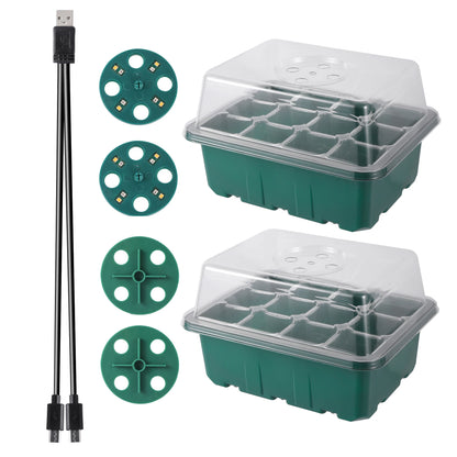 Seed Starter Tray Box With LED Grow Light Nursery Pot Seedling Germination Planter Adjustable Ventilation Humidity 6/12/13 Cell - ALPENZO