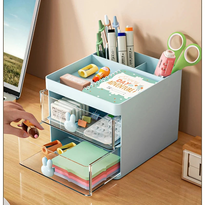 Small Desk Organizer With Drawer, Office Desktop Storage Box, Makeup Organizer, Business Card/Pen/Pencil/Mobile Phone/Stationery ALPENZO