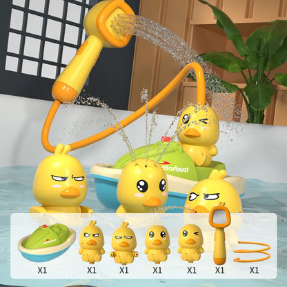 Cute Duck Bathtub Boat Toy with 3 Emotional Ducks Automatic Water Spray Toys for Toddlers, Sensory Interactive Baby Shower Gift ALPENZO