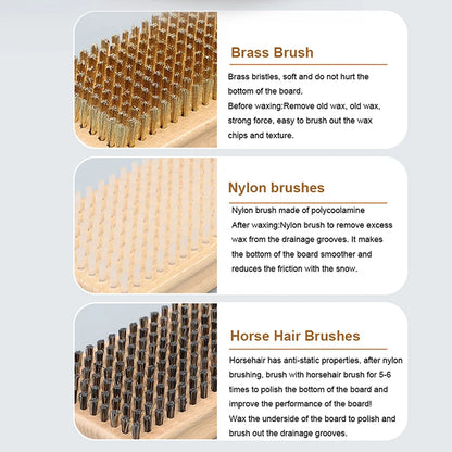 NEW 1PC Wooden Handle Brass/ Nylon/ Horsehair Ski Waxing Brush Snowboard Maintenance Tool