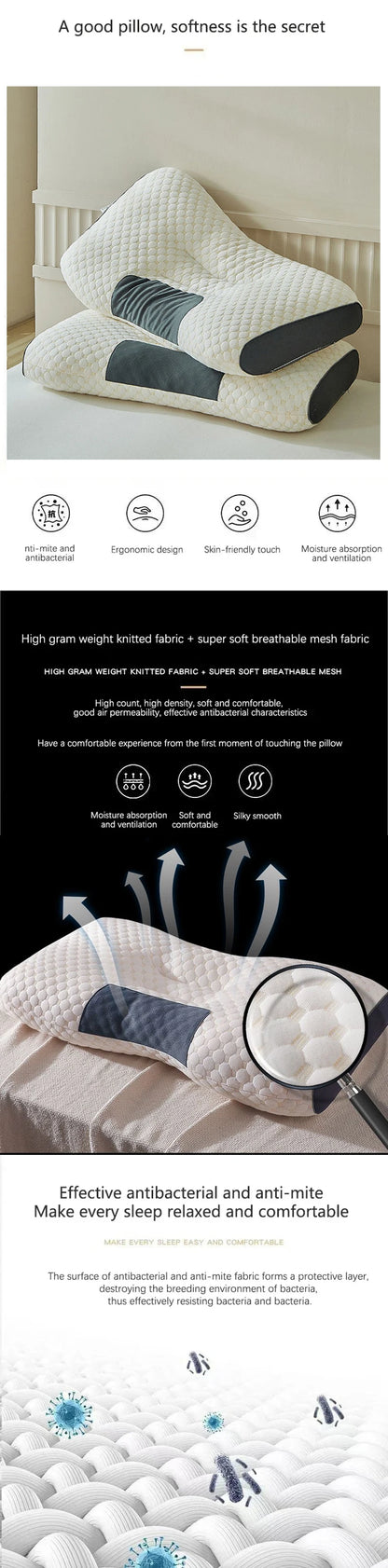 New Neck Pillow Help Sleep Protect The Neck Cervical Orthopedic Soybean Fiber Massage Household SPA Pillow For Sleeping Almohada - ALPENZO
