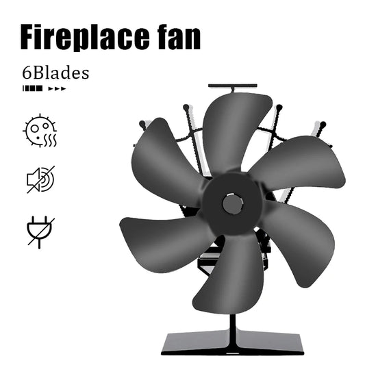 Heat Powered Stove Fan Eco Quiet Black 6 Blades Log Wood Burner Fireplace Fan Winter Warmer Home Efficient Heat Distribution - ALPENZO