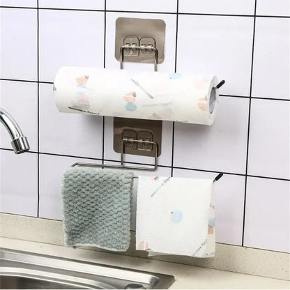 Kitchen paper towel stand glue toilet rack towel, hang tissue dispenser roll napkin cabinet storage accessories, 2 pieces - ALPENZO