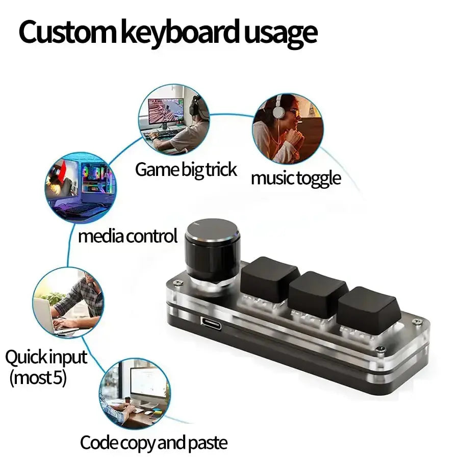 Macropad Macro Mechanical Keyboard RGB Mini Gaming Custom Programming Knob Keypads Red Switch 3 Keys For Photoshop - ALPENZO