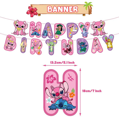 Disney Pink Lilo&Stitch Birthday Party Decorations Disposable Plate Angel Balloon Baby Shower Girls Birthday Party Supplies ALPENZO