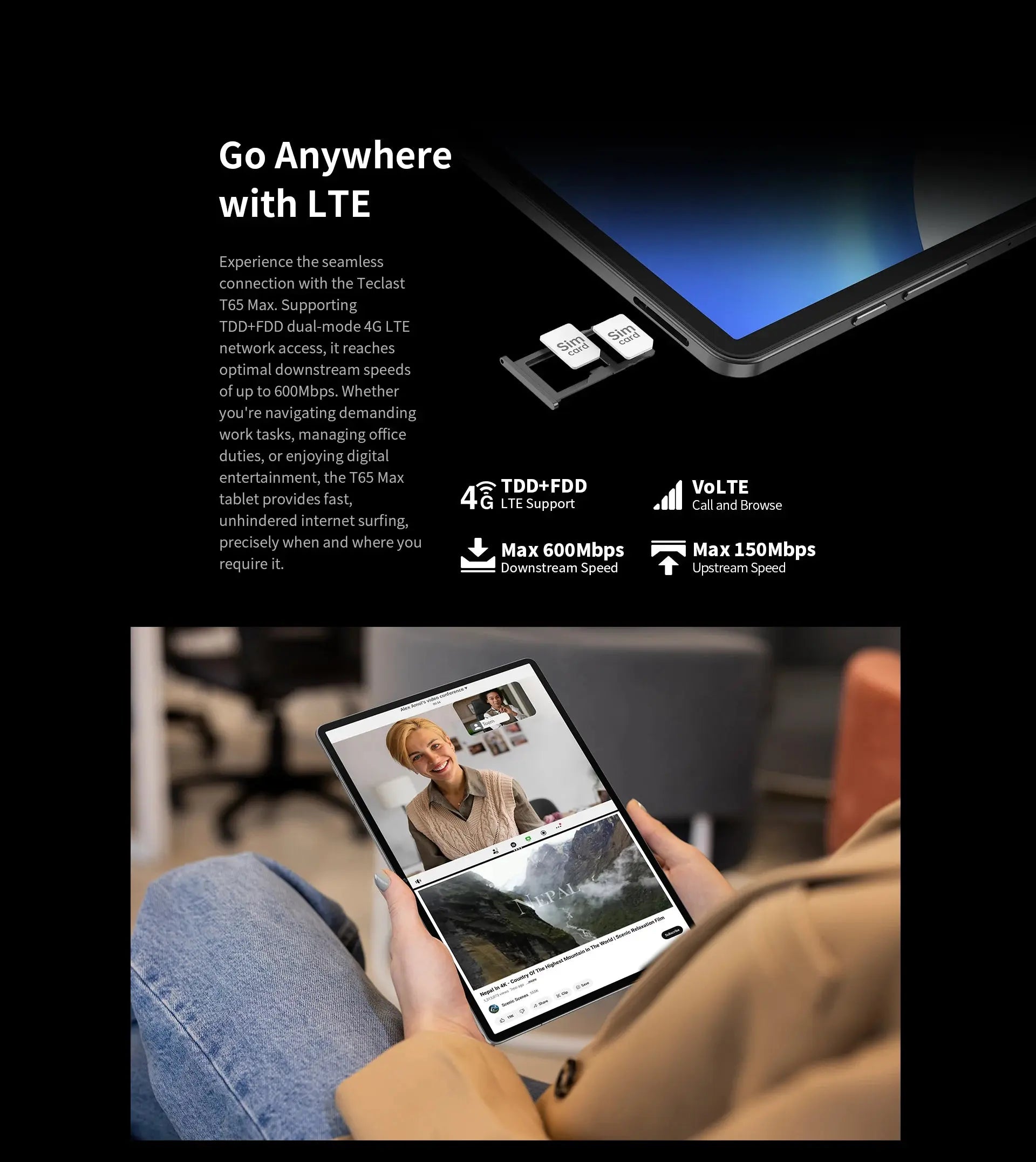 【World Premiere】Teclast T65 Max 13" HD Display Android 14 Tablet MediaTek G99 8GB RAM 256GB ROM 10000mAh Battery Widevine L1 - ALPENZO