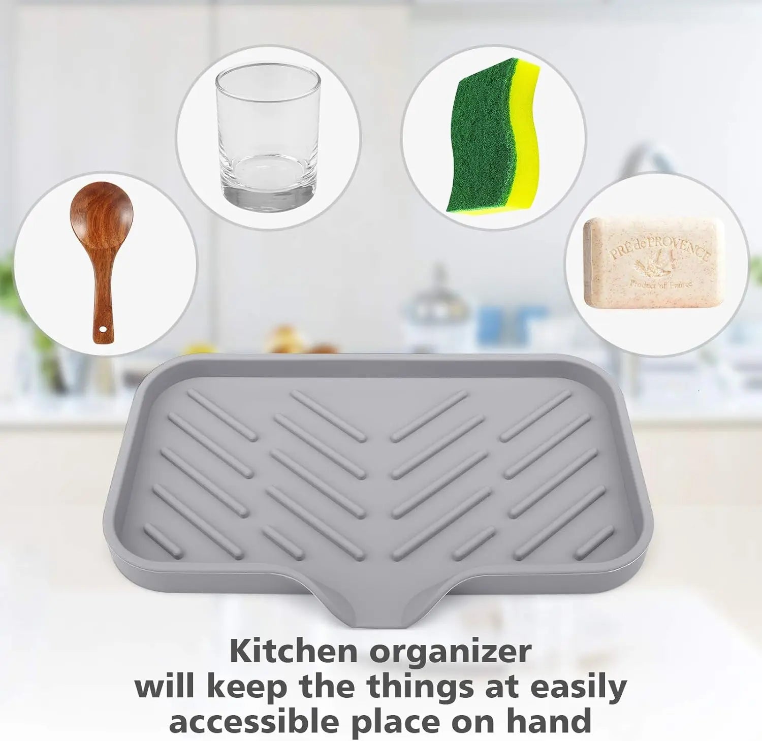 Silicone Kitchen Sink Tray Soap Tray Soap Dish Holder Sponge Holder with Built-in Drain Lip Countertop Sink Kitchen Organizer - ALPENZO