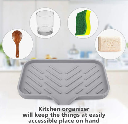 Silicone Kitchen Sink Tray Soap Tray Soap Dish Holder Sponge Holder with Built-in Drain Lip Countertop Sink Kitchen Organizer - ALPENZO