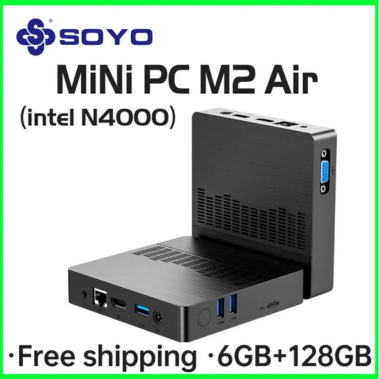 SOYO Mini PC Gaming Desktop M2Air 6GB RAM SSD 128GB CPU Intel N4000 Windows 11 Pro miniPC Gamer WIFI Bluetooth 4.2 - ALPENZO